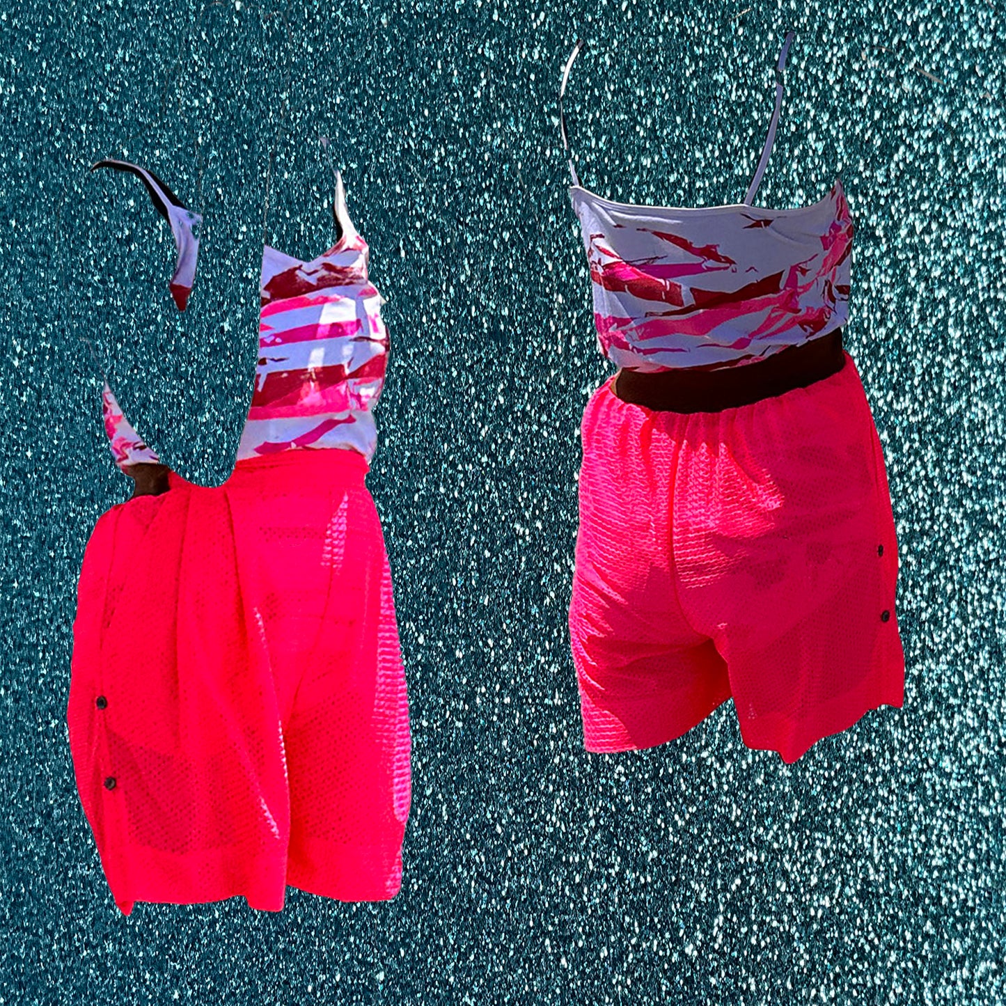 Adjustable length pull on shorts.