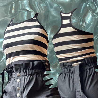 black and white striped racerback tank top