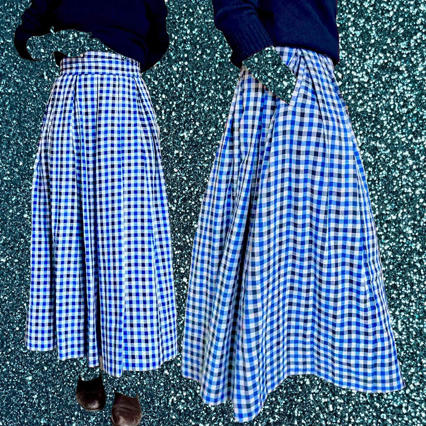 cotton gauze black and blue checker skirt